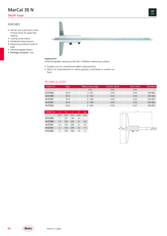 Mahr Calibro di profondità 30 N, campo di misura 500 mm custodia inclusa 4127202