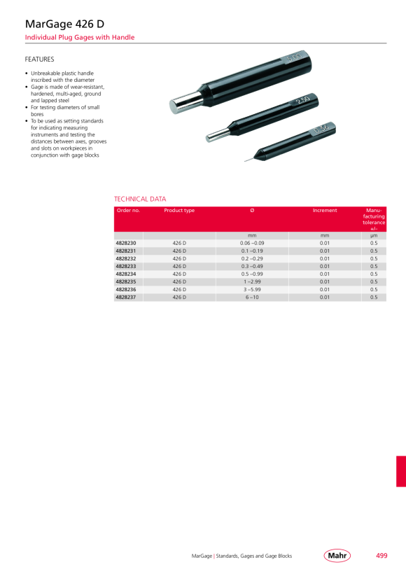 Mahr 426 S/2 test pin set in HK, D = 8.00 - 9.00 mm/0.01 mm 4828221