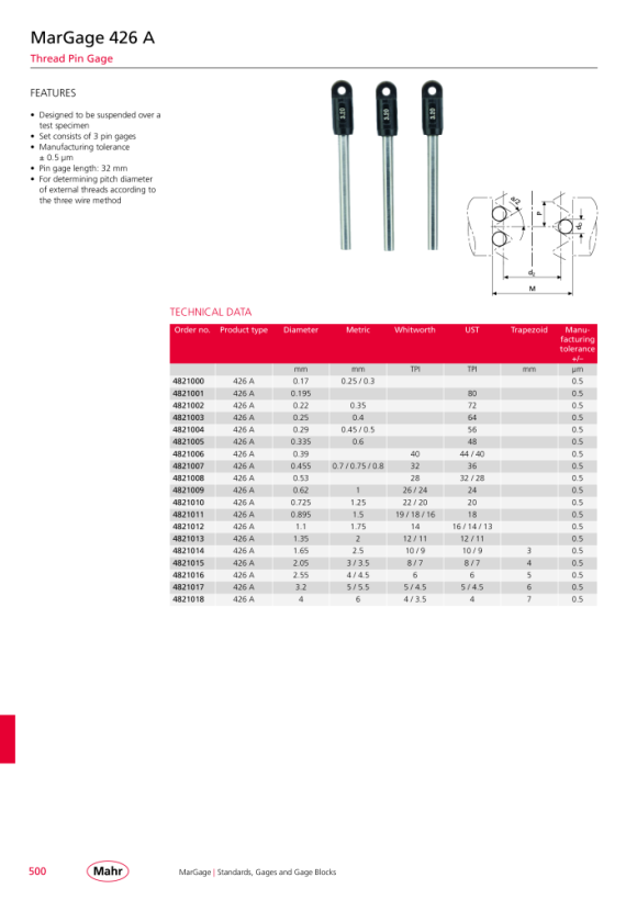 Mahr 426 M Holder pair Ø 0,170 mm mounting bore Ø 7,5 mm w.c. 4820010