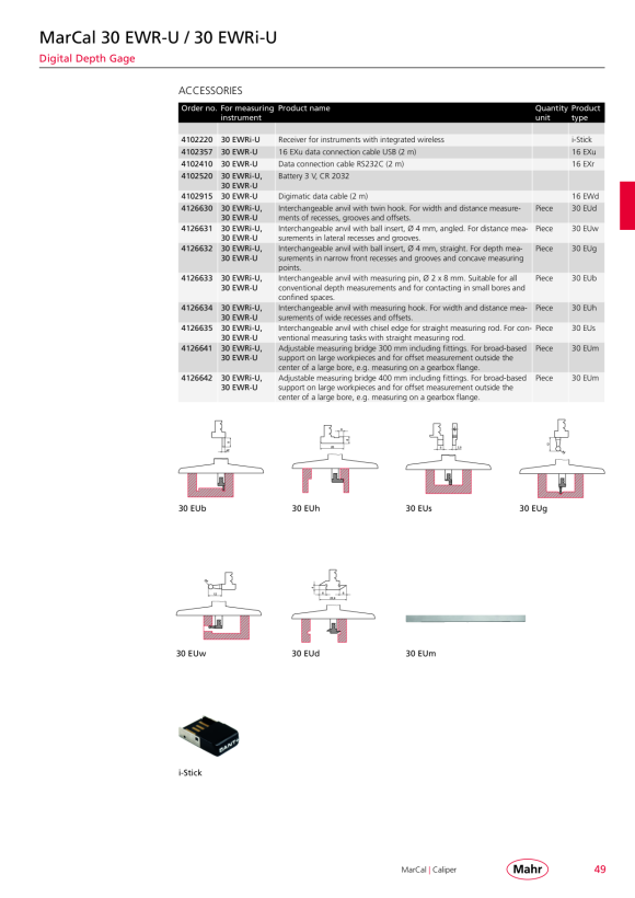 Mahr Insert de sonde interchangeable 30 EUb, avec pointe de mesure Ø 2 x 8 mm 4126633