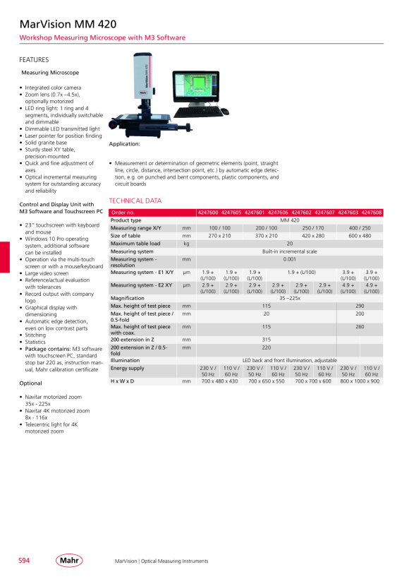 Mahr MM 420 measuring microscope 200x100, M3 touchscreen PC 30-225 x 4247601