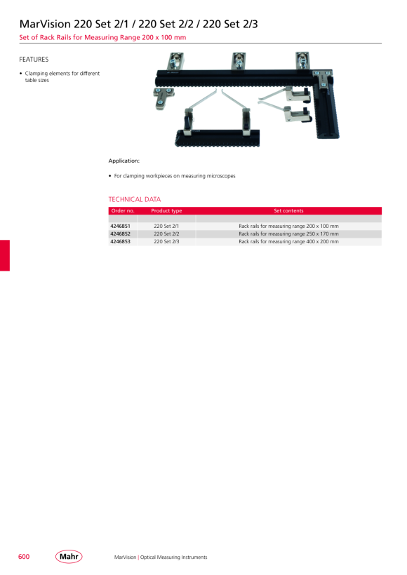 Mahr 220 Set 2/2 rack set, para rango de medida 250x170 mm 4246852