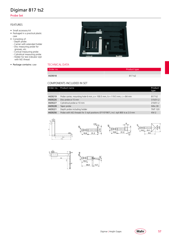 Mahr KM 2 measuring probe M2 complete, Ø 6 mm 4429256
