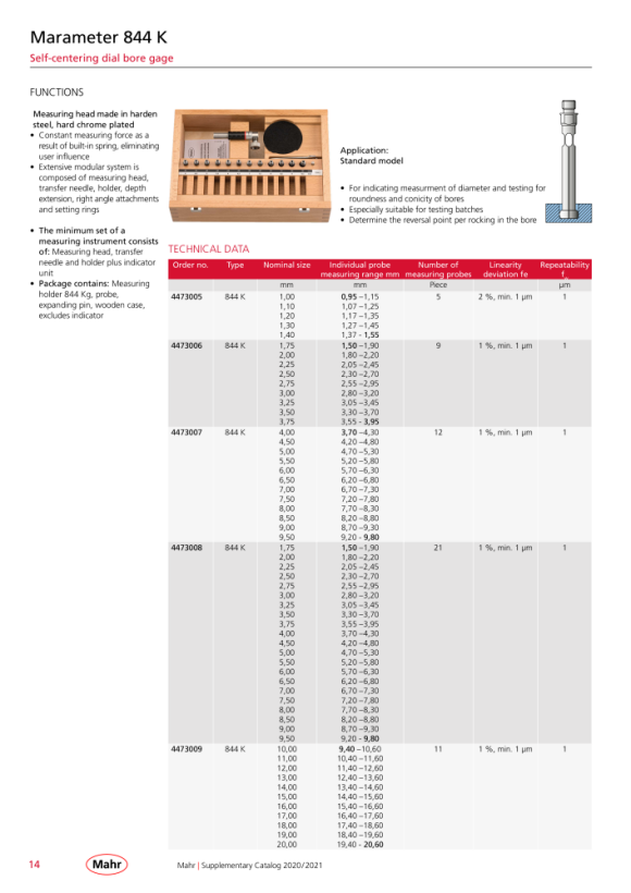 Mahr 844 K Dial Bore Gauge 0,95 - 1,55 mm, in case w.C. 4473005