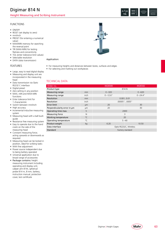 Mahr P1514 H, PROBE, FOR 817 CLM with Calibration 4426810