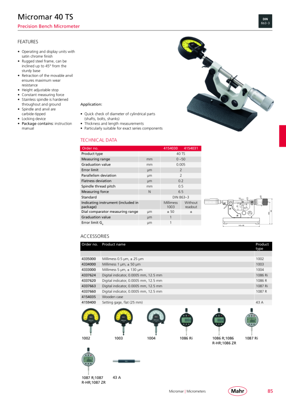 Mahr 43 A Setting standard flat 100 mm for micrometer w.c. 4159403