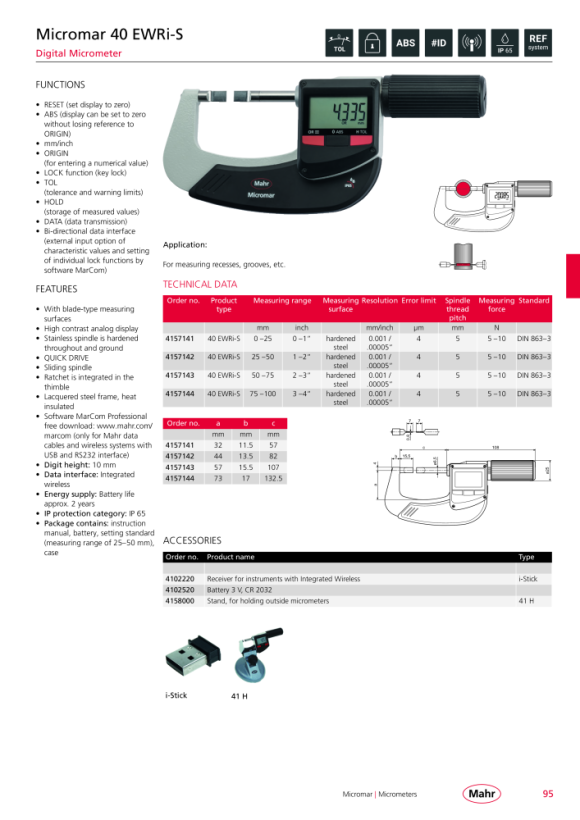 Mahr 40 EWRi-S Digital Micrometer 50-75mm/2-3” iwi w.c. 4157143