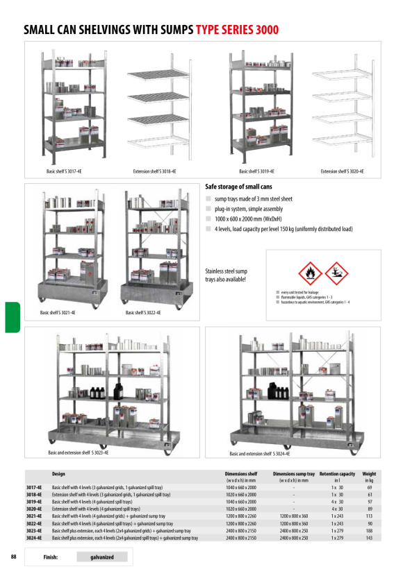 BAUER Prateleira para classificadores pequena com bandeja de recolha de água 3020-4E, galvanizada 4473-24-0000-0007