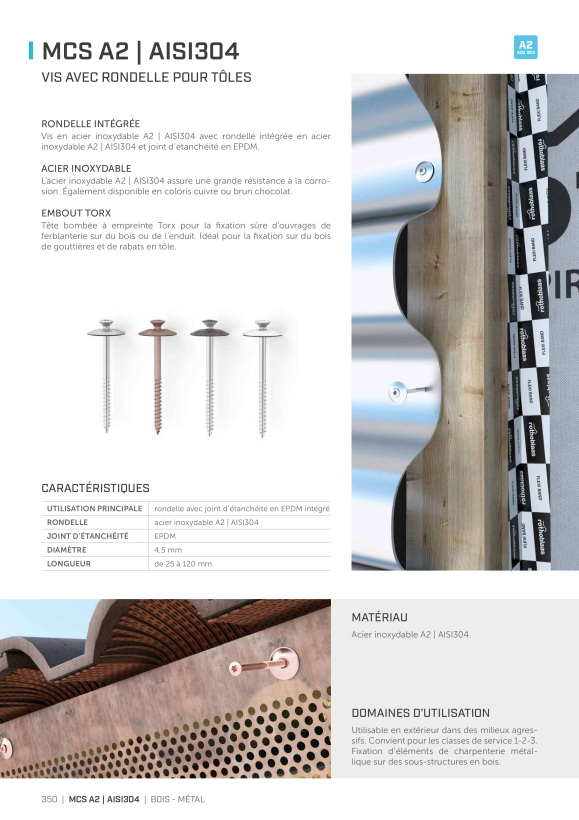 RothoBlaas Holz Technic SCREW FOR METAL SHEET WITH WASHER A2 4,5X35 WHITE MCS4535A2B