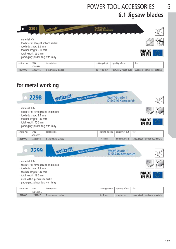 Wolfcraft Säbelsägeblatt CV 3566000