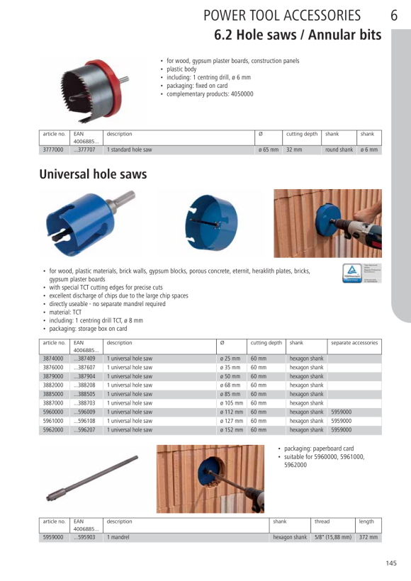 Wolfcraft Deckenleuchten-Lochsäge (DCL), Ø 40-65 mm 8916000
