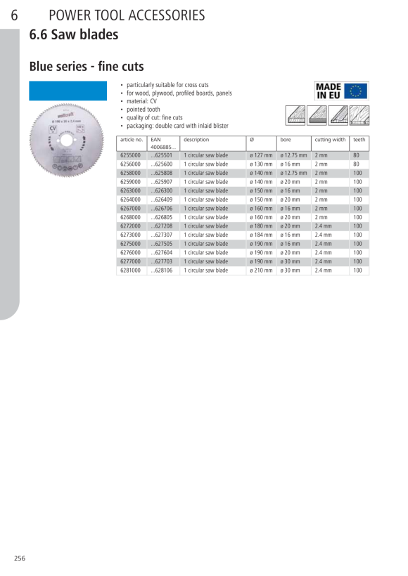 Wolfcraft Handkreissägeblatt CV, Serie blau 6255000