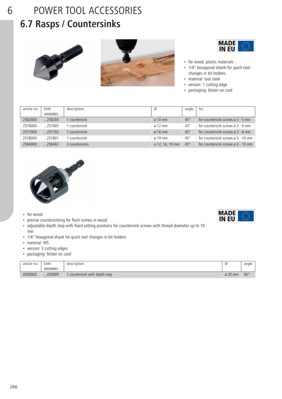 Wolfcraft Querlochsenker-Set WS 3-tlg., Sechskant-Schaft 4375000