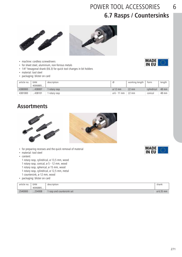 Wolfcraft Profilraspel für Holz, Sechskant-Schaft 4376000