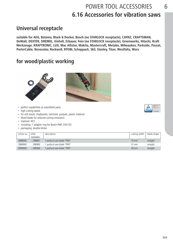 Wolfcraft Tauchsägeblatt ?PRO? HCS, Universal-Aufnahme 3989000