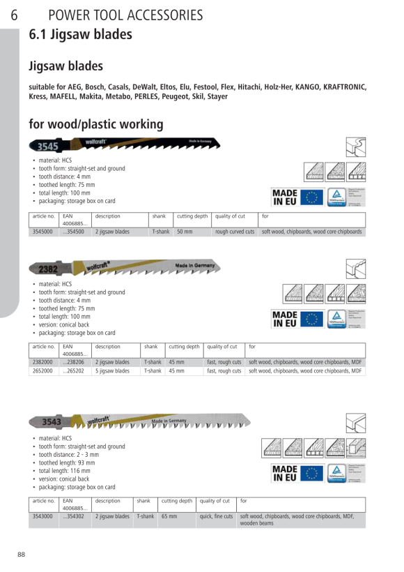 Wolfcraft Stichsägeblatt HCS, T-Schaft 2311000