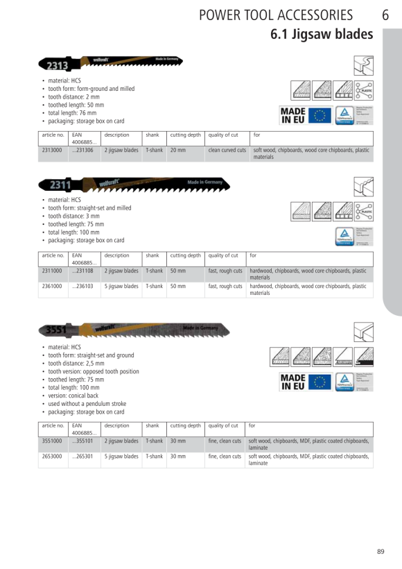 Wolfcraft Stichsägeblatt HCS, T-Schaft 2311000