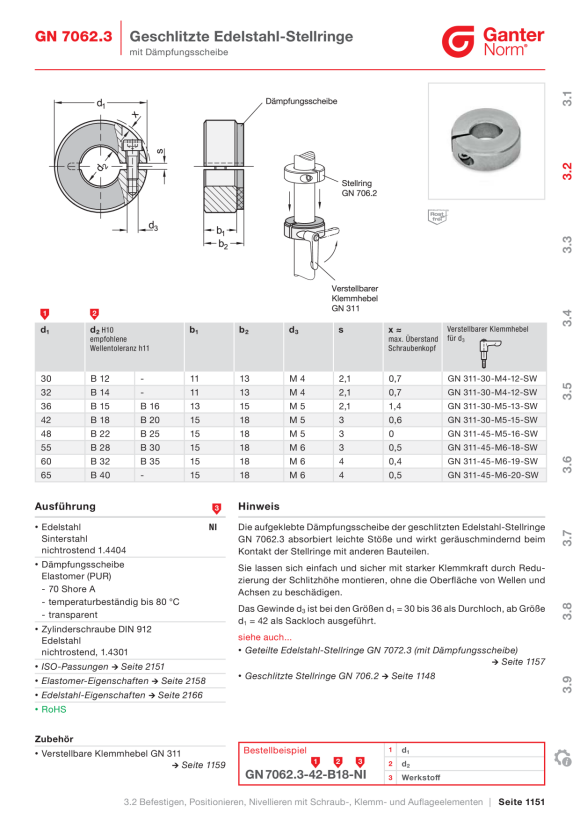 Ganter Verriegelungen, Edelstahl, Hygienic Design 1150-22-SW-30-VH-E