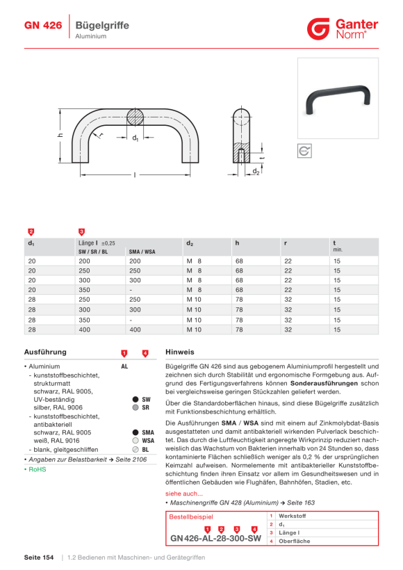 Ganter Bügelgriffe 426.4-AL-28-500-BL