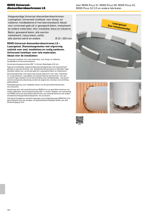 REMS Universele diamantkernboren LS 52x420xUNC 1 1/4 181420 R