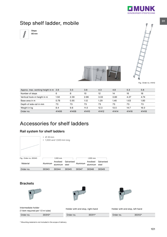 MUNK Step shelf ladder, mobile 8 steps 41408