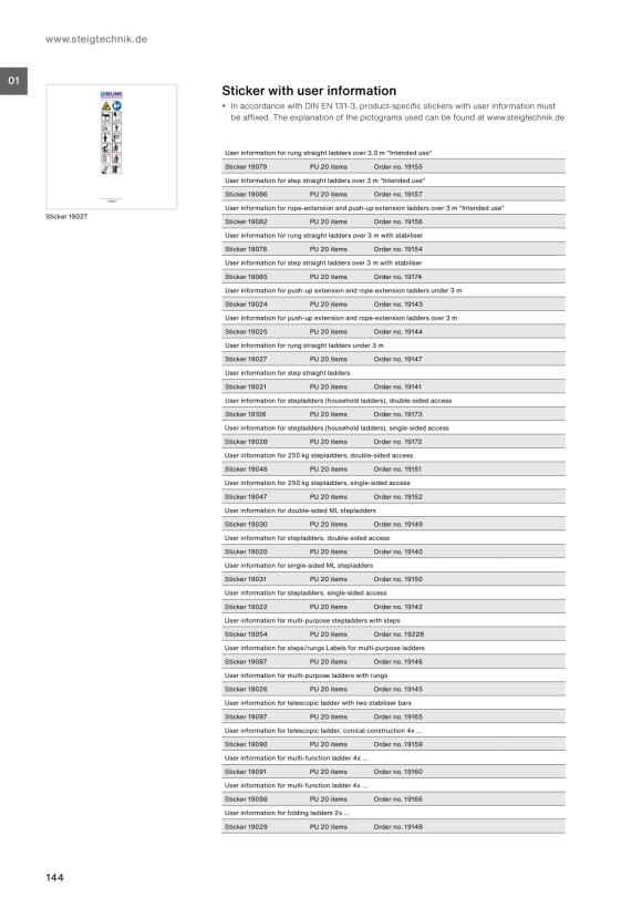 MUNK Information sticker for multi-function ladder, 4-section Sticker 19091 19166