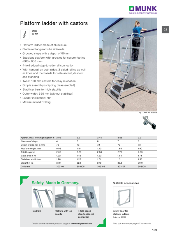 MUNK Platform ladder with castors 4 steps 303104