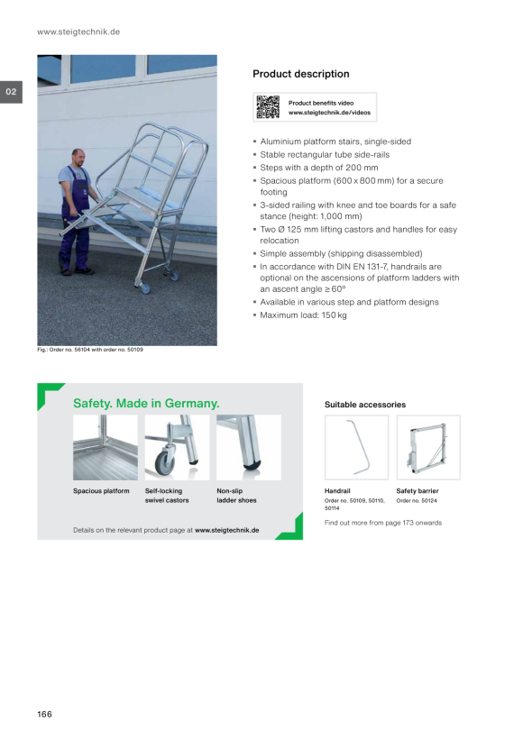 MUNK Handrail for platform stairs, with single-sided access 3 steps 50114
