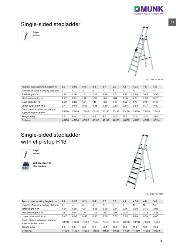 MUNK Single-sided stepladder with clip-step R13 4 steps 41624