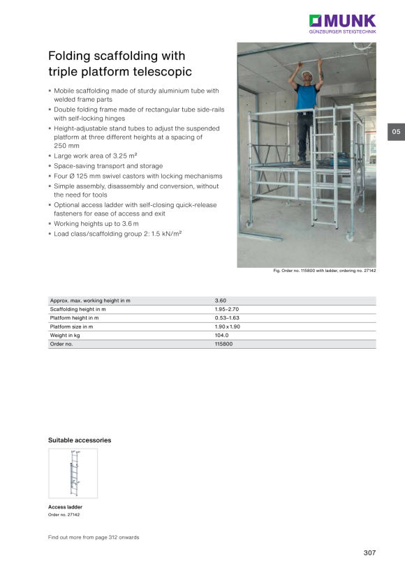 MUNK Access ladder with self-closing quick-release fasteners 27142