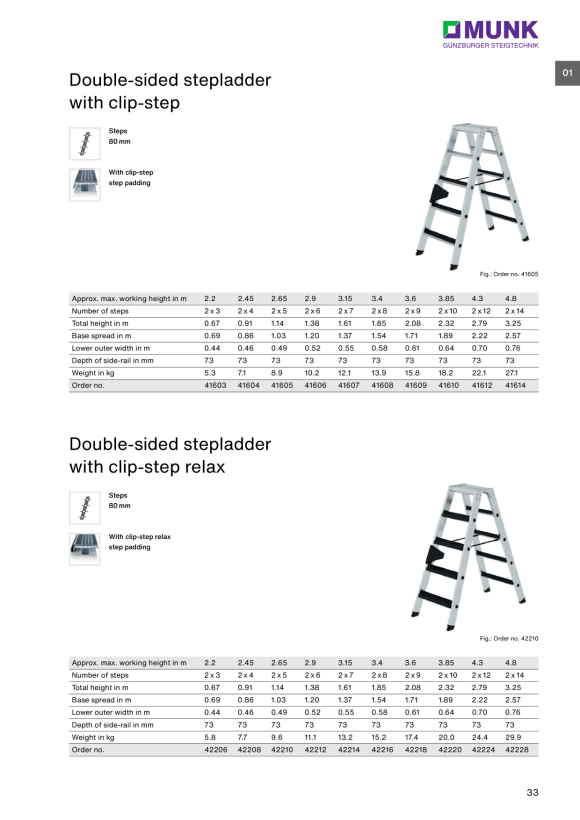 MUNK Double-sided stepladder with clip-step 2x3 steps 41603