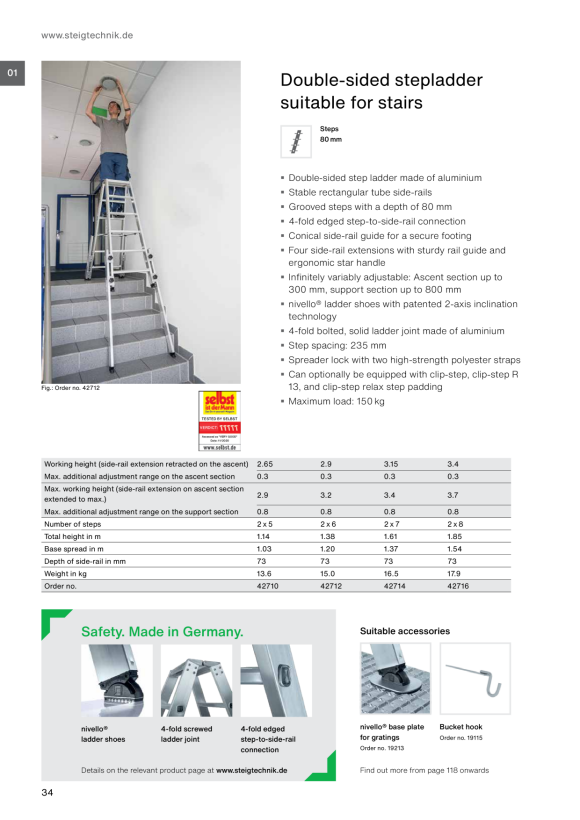 MUNK Double-sided stepladder suitable for stairs 2x6 steps 42712