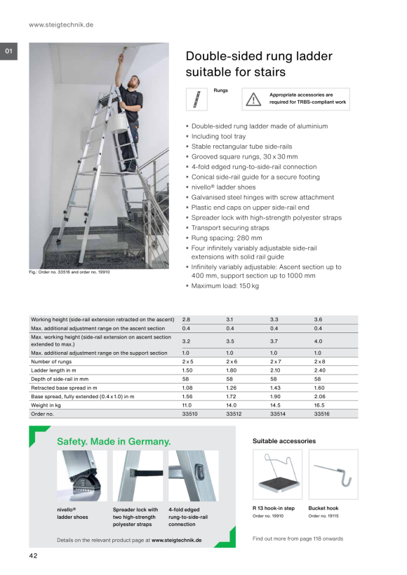 MUNK Double-sided rung ladder wood 2x10 rungs 33220