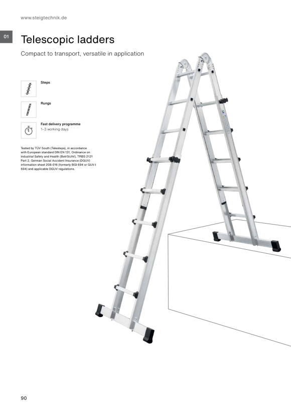 MUNK Telescopic ladder 4-section with stabiliser 4x3 rungs 32121