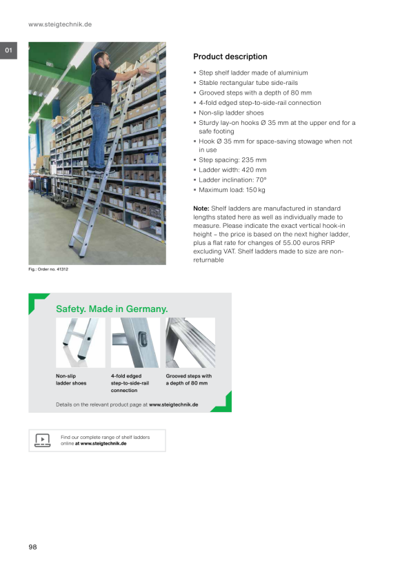 MUNK Step shelf ladder, hook-in 14 steps 41314
