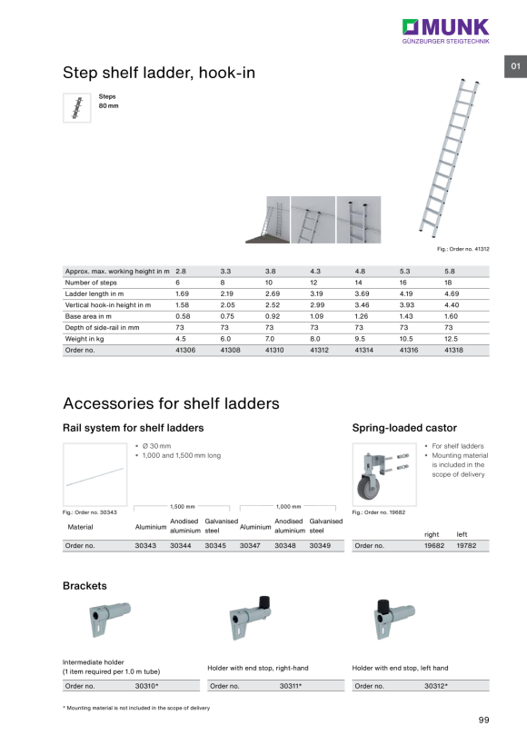 MUNK Step shelf ladder, hook-in 14 steps 41314
