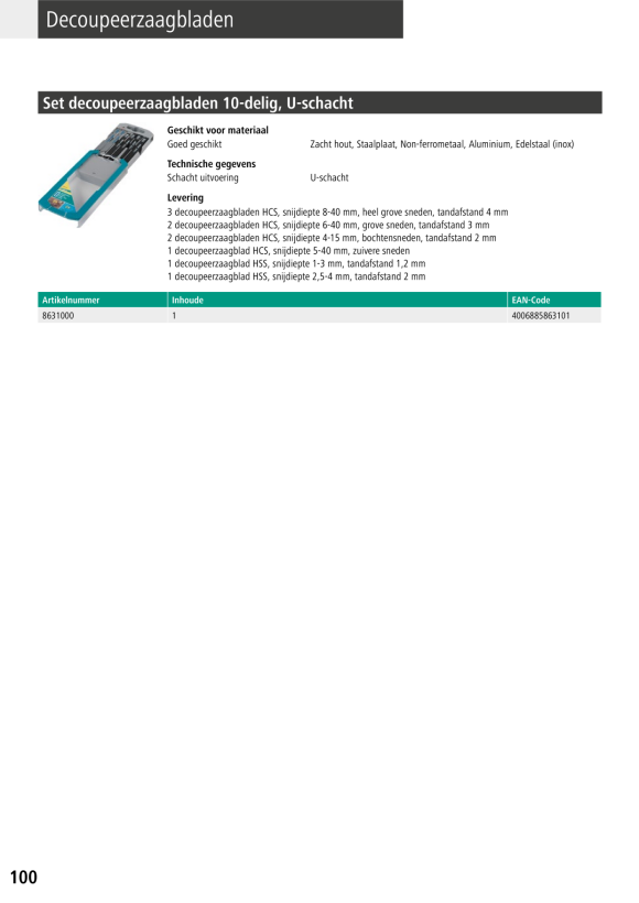 Wolfcraft Stichsägeblätter-Set 10-tlg., U-Schaft 8631000
