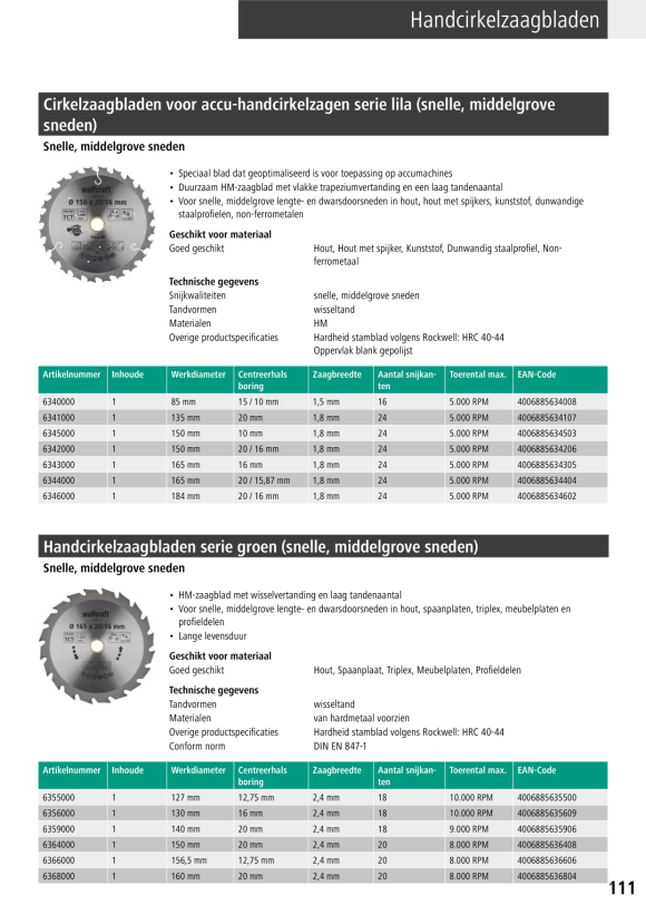 Wolfcraft Handkreissägeblatt CV, Serie blau 6255000