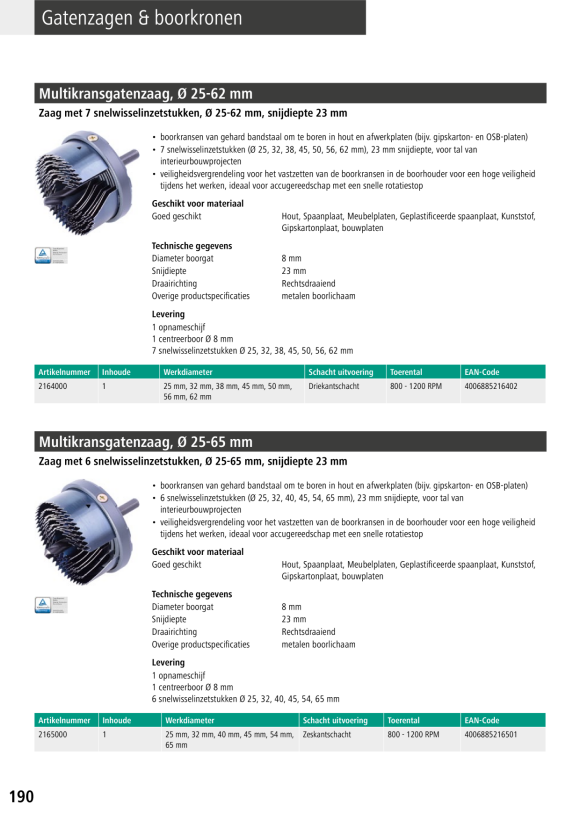 Wolfcraft Mehrkranzlochsäge, Ø 25-65 mm 2165000