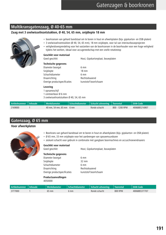 Wolfcraft Mehrkranzlochsäge, Ø 25-65 mm 2165000
