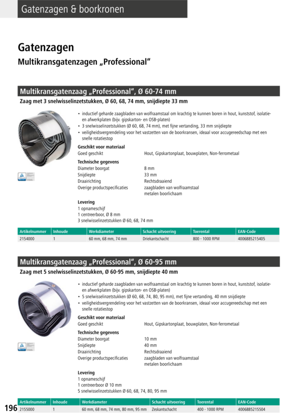 Wolfcraft Mehrkranzlochsäge "Professional", Ø 25-62 mm 2160000
