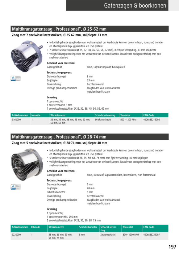 Wolfcraft Mehrkranzlochsäge "Professional", Ø 25-62 mm 2160000