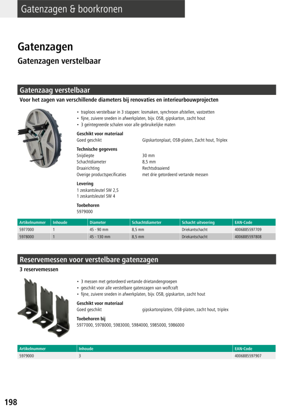 Wolfcraft Lochsäge verstellbar, Spots 5986000
