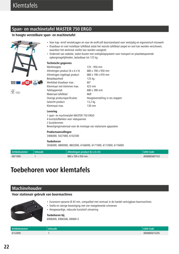 Wolfcraft Spann- und Maschinentisch MASTER 750 ERGO 6871000