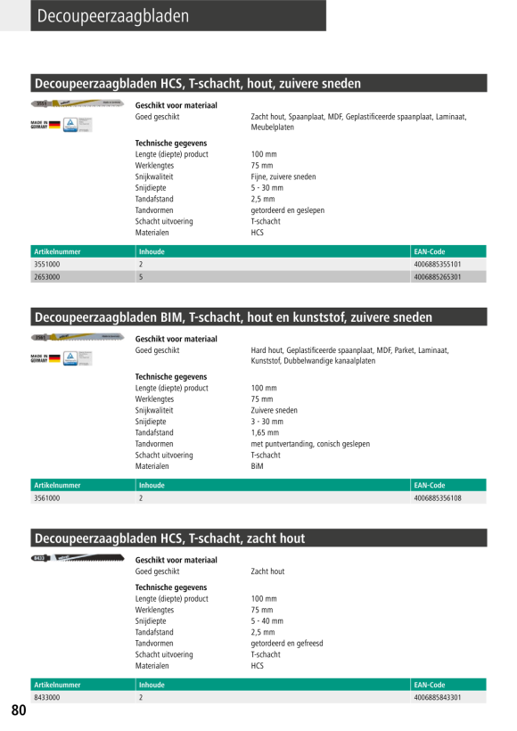 Wolfcraft Stichsägeblatt HCS, T-Schaft 2682000