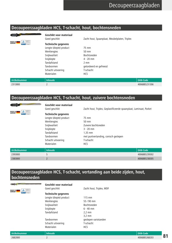 Wolfcraft Stichsägeblatt HCS, T-Schaft 2682000
