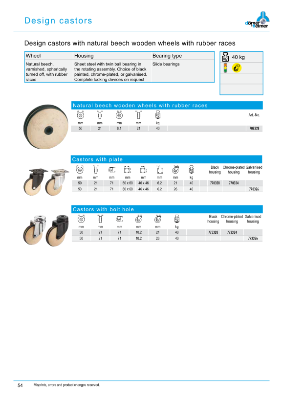 Dörner & Helmer App.-Lenkrolle 50x22mm Holzrad, 770328