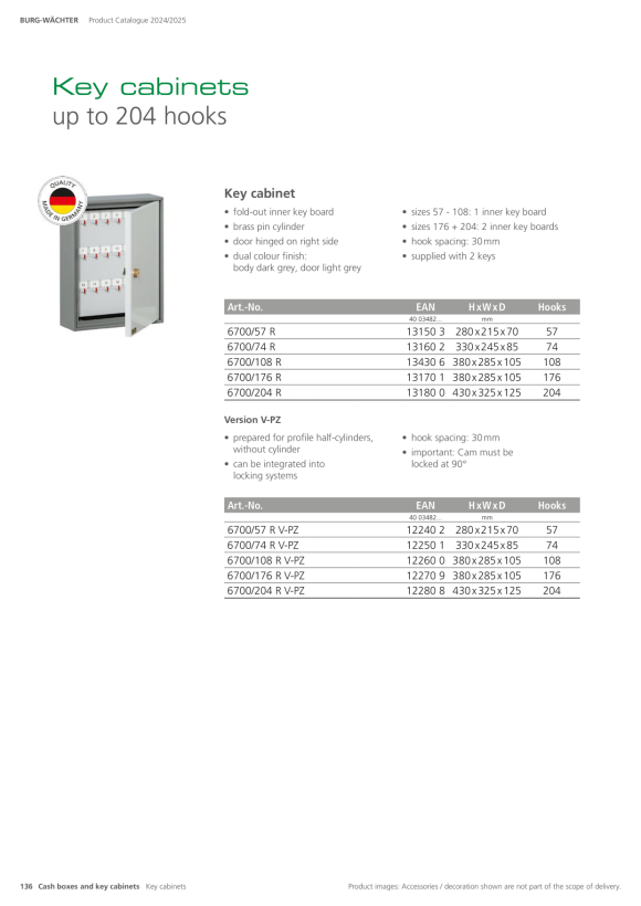 Burg-Wächter Schlüsselschrank 6700/ 57 R V-PZ 12240