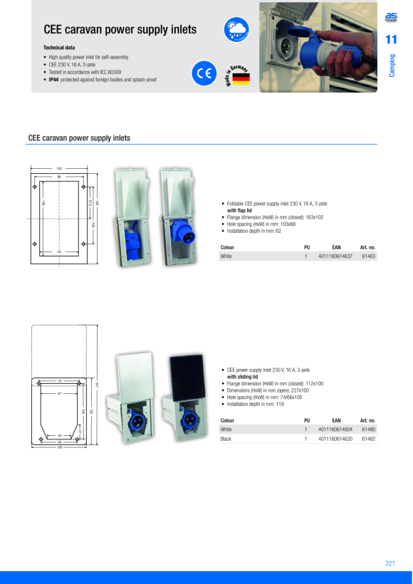 as - Schwabe 61462 CEE-Caravan-Einspeisungsstecker, mit Schiebedeckel