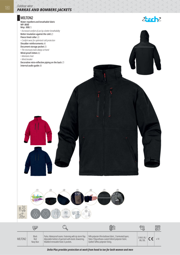 DELTA PLUS PARKA EOLE2 3X1 SCHWARZ S - 3-IN-1 PARKA AUS MECHANISCH DEHNBAREM POLYESTER - WASSERDICHT UND ATMUNGSAKTIV EOLE2NOPT